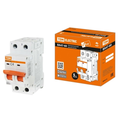 Автоматический выключатель ВА47-60 2Р 4А 6кА х-ка С SQ0223-0087