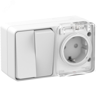 Блок ОП AtlasDesign Profi54 (розетка 16А 250В с заземл. защ. шторки + 2-кл. выкл. 10А) IP54 бел. SE ATN540174