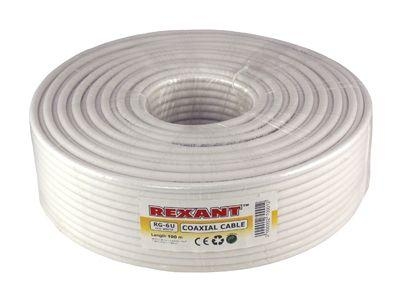 Кабель коаксиальный RG-6U, 75Ом, Cu/Al/Cu, 64%, 100м, INDOOR, белый