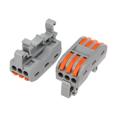 Клемма СМК 222-423D проходная 3-полюсная, с креплением на DIN-рейку (0,08-4 мм2) серая (5 шт./уп.) 07-5238-05