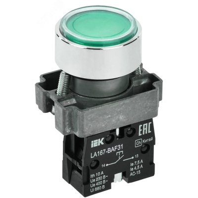 Кнопка LA167-BAF31 d=22мм 1з зеленая BBT20-BAF31-1-22-67-K06