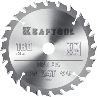 KRAFTOOL Optima, 160 х 20 мм, 24Т, пильный диск по дереву (36951-160-20)
