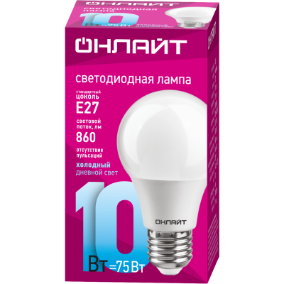 Лампа светодиодная 61 140 OLL-A60-10-230-6.5K-E27 10Вт грушевидная 61140