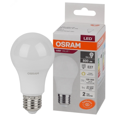 Лампа светодиодная LED Value LVCLA75 10SW/830 10Вт грушевидная матовая E27 230В 10х1 RU OSRAM 4058075578821
