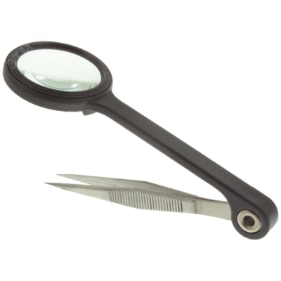 Лупа ручная, увеличение 3х, 20мм, с пинцетом 12-0411