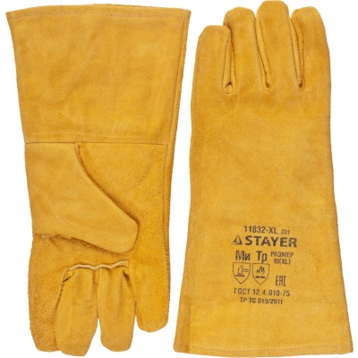 STAYER PROFI 350 мм, XL (10), с подкладкой, спилковые, для сварки и тяжелых механических работ, термостойкие краги, Professional (11332-XL)