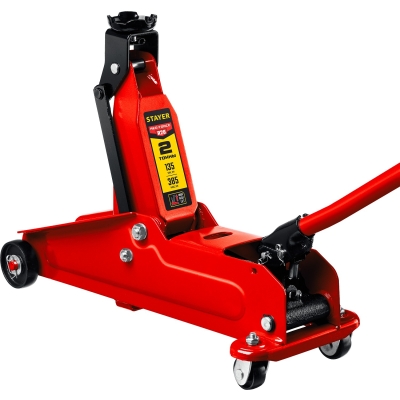 STAYER R-28 RED FORCE, 2 т, 135 - 385 мм, подкатной домкрат с увеличенным подъемом, Professional (43156-2)