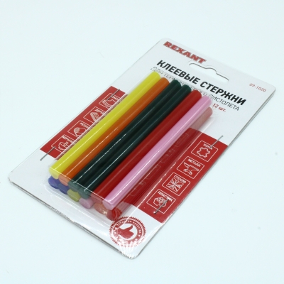 Стержни клеевые 7мм,100мм, 12шт/уп,цветн