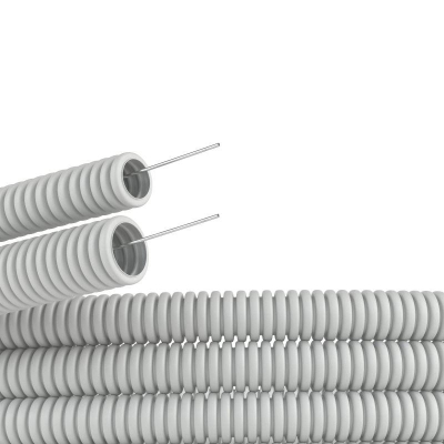 Труба гофрированная ПВХ гибкая легкая d20мм с протяжкой сер. 91920