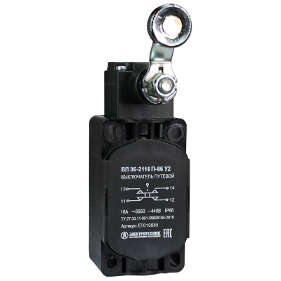 ВП 36-2116П-66 У2 (XCKS133H29), рычаг стальн. ролик,1з+1р,мгновенный,30х60,б/сальника,3А,IP66 (ЭТ)