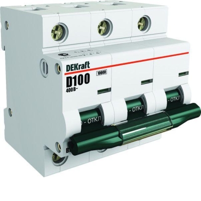 Выключатель автоматический модульный 3п D 100А 10кА ВА-201 DEKraft 13021DEK