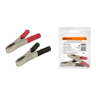 Зажим "крокодил" ЗК 50А 98мм в изоляции красный/черный (1шт+1шт) SQ0541-0031