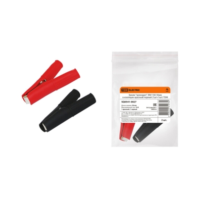 Зажим "крокодил" ЗКИ 10А 56мм в изоляции красный/черный (1шт+1шт) SQ0541-0027
