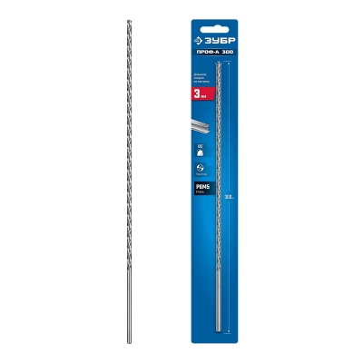 ЗУБР ПРОФ-А 300 (3х300 мм, Р6М5) длинное сверло по металлу, класс А (29624-3-300)