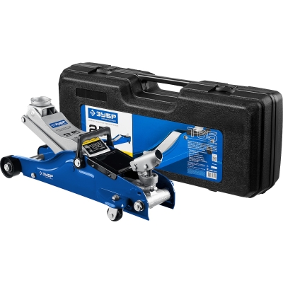 ЗУБР Т-65, 2.5 т, 90 - 360 мм, подкатной домкрат с низким подхватом и поворотной ручкой в кейсе, Профессионал (43057-2.5-K)